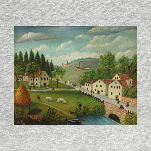 Pastoral Landscape with Stream, Fisherman and Strollers by Henri Rousseau by Classic Art Stall